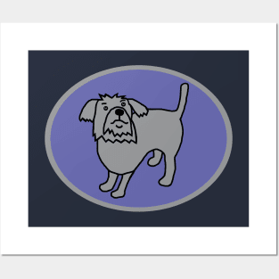 Ultimate Gray Puppy Dog on Very Peri Periwinkle Blue Oval Graphic Posters and Art